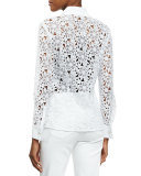 Button-Front Macrame Blouse, White