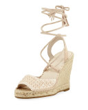 Kacy Raffia Wedge Espadrille Sandal, Powder