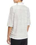 3/4-Sleeve Paillettes Pullover Top, Truffle