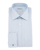 Striped Barrel-Cuff Dress Shirt, Light Blue