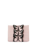 Butterfly Crocodile Small Clutch Bag, Blush/Black