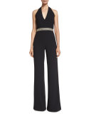 Dillyn Beaded-Waist Halter Jumpsuit