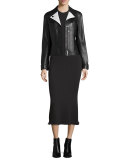 Ribbed Crewneck Midi Dress, Black