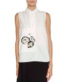 Floral Appliqué Sleeveless Blouse, Lily White/Multi