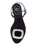 Thong Chips Flat Satin Sandal, Black (Nero)