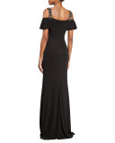 Cold-Shoulder Embellished Gown, Black