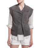 Cap-Sleeve Nubuck Leather Vest