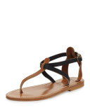 Buffon Two-Tone Thong Sandal, Natural/Navy
