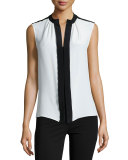 Sleeveless Two-Tone Blouse, Ivory