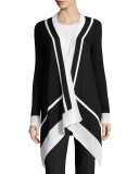 Intarsia-Stripe Waterfall Cardigan, Caviar/Bianco