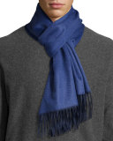 Reversible Cashmere Scarf w/Fringe, Navy/Blue Jay