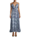 Castelle Ruffle-Trim Maxi Dress, Navy/White