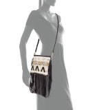 Taj Beaded Fringe Crossbody Bag, Black/White