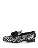Foxley Men's Glitter Leopard-Print Tassel Loafer, Black/Silver