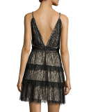 Olive Tiered Lace Mini Dress, Black/Brown
