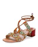 Beaded Lace-Up 45mm Sandal, Orange/Multi