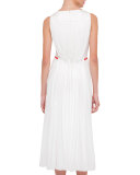 Sleeveless Plisse-Back Sheath Dress, Anemone