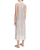 Floral Sleeveless Embroidered Silk Chiffon Long Caftan Coverup, Silver