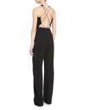 Sleeveless Lace-Up V-Neck Jumpsuit, Black