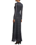 Long-Sleeve Openwork Maxi Dress, Navy