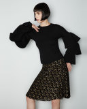 High-Waist Metallic Skirt, Black/Gold