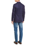 Windowpane-Check Woven Sport Shirt, Red