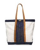 Aralia Hand-Embroidered Canvas Beach Tote Bag, Multicolor