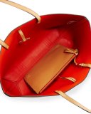 Block-T Striped Leather Tote Bag, Crema