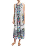 Printed Silk Crepe Halter Maxi Dress, Maasai Mosh