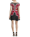 Sequined Short-Sleeve Cocktail Dress, Rose