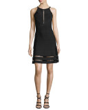 Open Lace-Up Bandage-Knit Halter Dress, Black