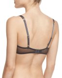 Whisper Lace-Overlay Demi Bra, Dark Gray/Cosmo Pink