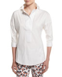 3/4-Sleeve Poplin Tunic, White