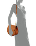 Drew Medium Grain Leather Saddle Bag, Caramel/Gold