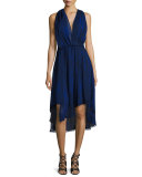 Miles to Go Printed Silk Dress, Moon Stone