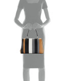 Baiadera Striped Leather Satchel Bag, Camel/Black/Gray (Caramelo+Nero+Gris)