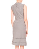 Doe Sleeveless Mini-Gingham Fringe Dress, Black/White