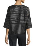 Sabina Leather 3/4-Sleeve Jacket, Black