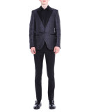 Peak-Lapel Textured Evening Jacket, Navy