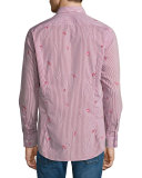 Sea Creature Wave-Stripe Sport Shirt, Red