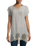 Seal Short-Sleeve Long Lace-Hem Tunic, Plus Size