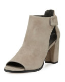 Open-Door Suede Sandal, Light Gray