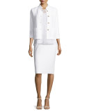 Clair Lace-Trim Knit Pencil Skirt, Bianco