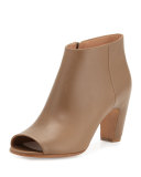 Open-Toe Leather 75mm Bootie, Olive