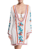 Embroidered V-Neck Caftan Coverup