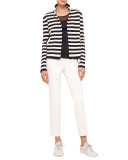 Striped Knit Stretch-Wool Jacket, Navy/Cream