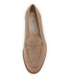 Urbane Suede Flat Penny Loafer, Taupe