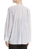 Gathered-Back Striped Pullover Blouse, White/Blue