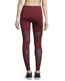 Sycamore Mesh-Panel Compression Running Tights, Burgundy