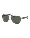 Polarized Contrast-Arm Aviator Sunglasses, Gold/Tortoise